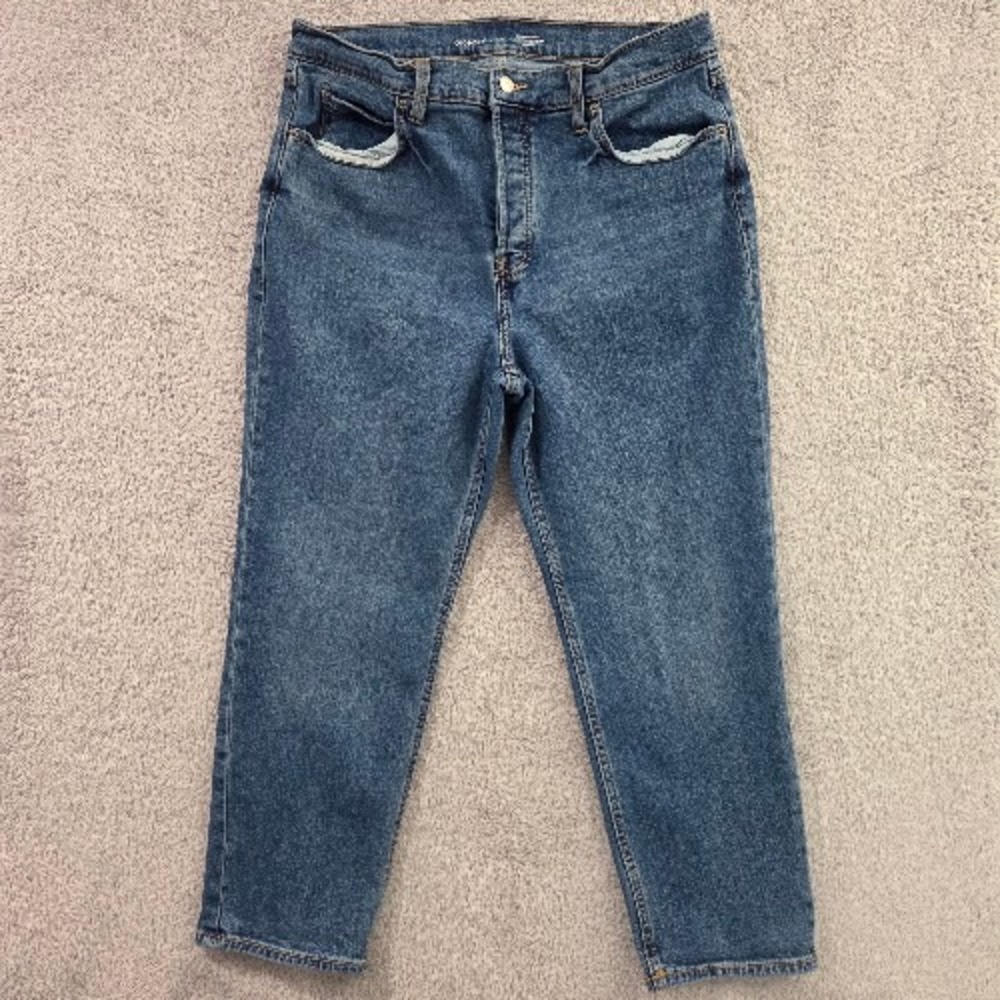 Old Navy Sky-Hi Straight Jeans Women's 14 Petite Blue Extra High Rise Smooth